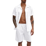 Summer Sports Short Sleeve Shorts Set Linen Loose Casual Men's Shirt Set Summer