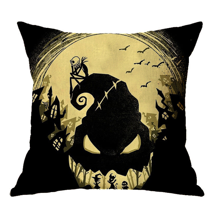 Linen Skull Halloween Pillow Cover