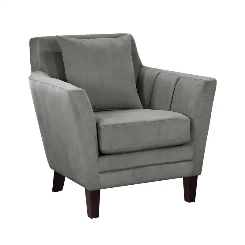 Gray Velvet Accent Chair with Pillow - Modern Living Room Furniture