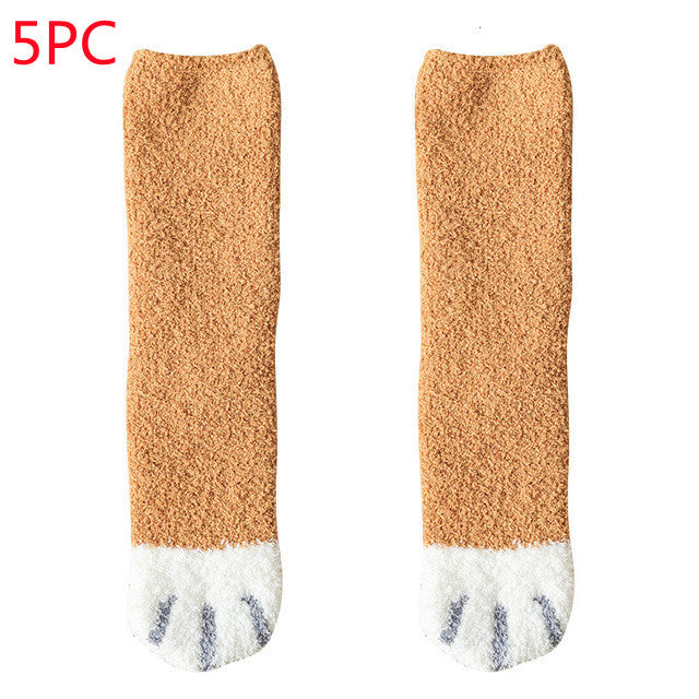 Women's Coral Fleece Cat Paw Pattern Thick Warm Socks