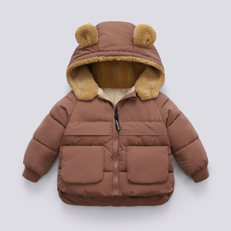 Childrens Autumn And Winter Short Thick Hooded Warm Jacket