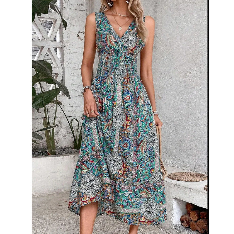 Women's Clothing Cross-border Temperament High Waist Sleeveless Bohemian Dress