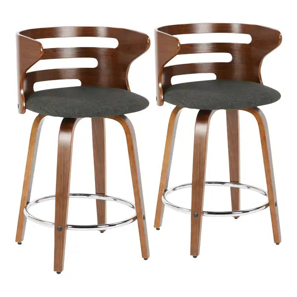 LumiSource Cosini Swivel Counter Stools - Walnut & Charcoal - Set of 2