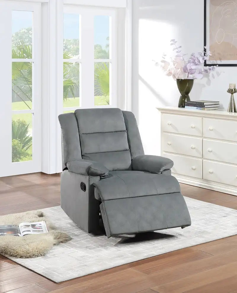 Dark Gray Velvet Recliner Chair - Manual Motion, Plush Armrests