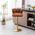 Brown Leather Bar Stools with Back & Footrest - Counter Height (Set of 2) - Minihomy