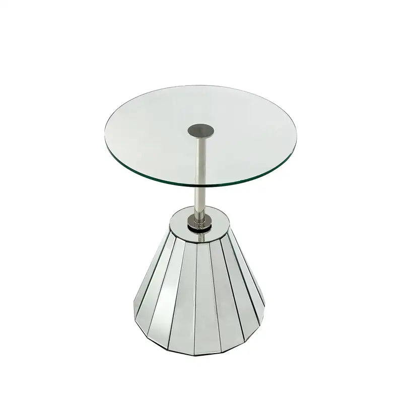 Round Glass Coffee Table - Small Mirrored Side Table for Living Room