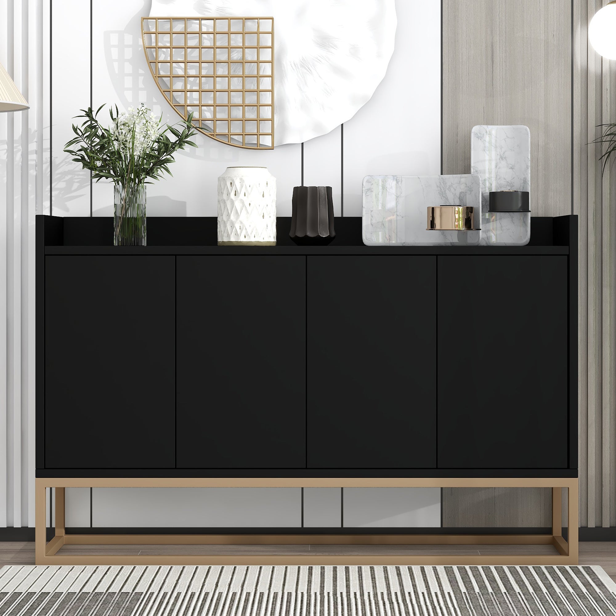 Modern Sideboard Buffet Cabinet with Large Storage - Black for Dining Room, Entryway