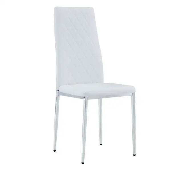 Modern Dining Chairs Set of 4 | White Upholstery, Silver Metal Legs, High Backrest - Restaurant, Living Room, Kitchen, Office - Minihomy