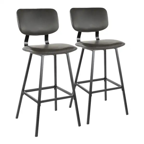 LumiSource Foundry Barstools - Black Metal & Grey Faux Leather (Set of 2)