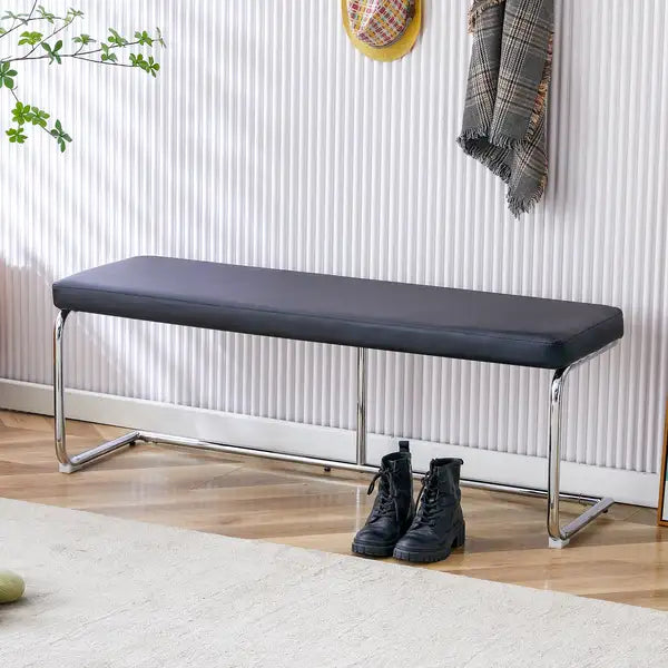 Black Shoe Bench with Silver Legs - Storage Bench for Bedroom, Living Room & More