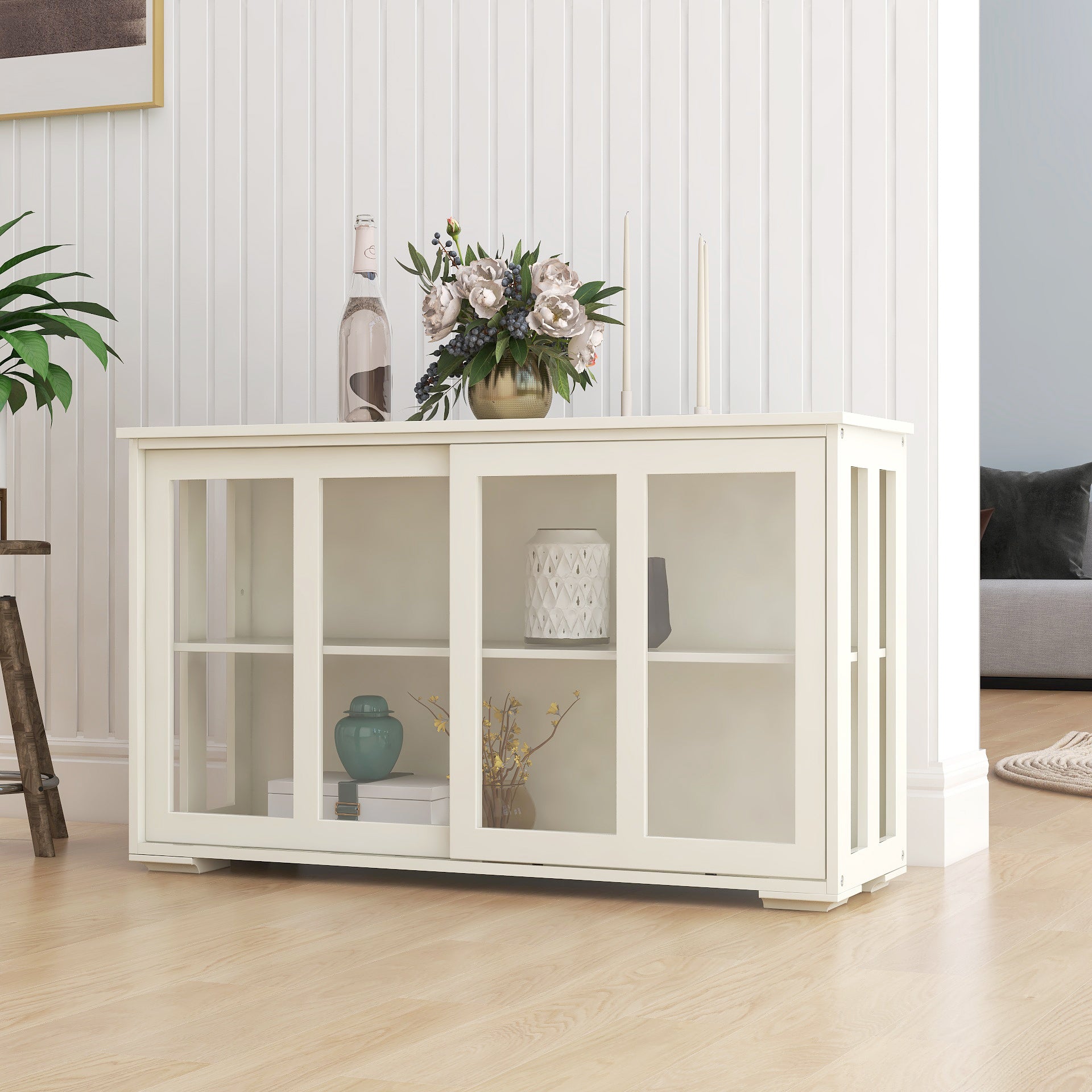 White Kitchen Storage Cabinet with Glass Door - Organize & Display Your Dishes