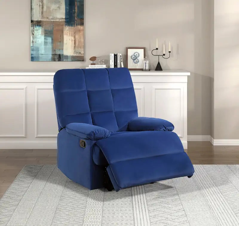 Blue Velvet Recliner Chair - Modern Tufted Pillow Top & Solid Wood