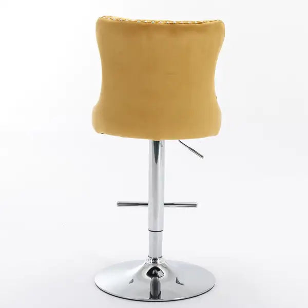 Gold Velvet Barstools Set of 2 - Adjustable Height, Tufted Back, Chrome Base for Kitchen Island - Minihomy