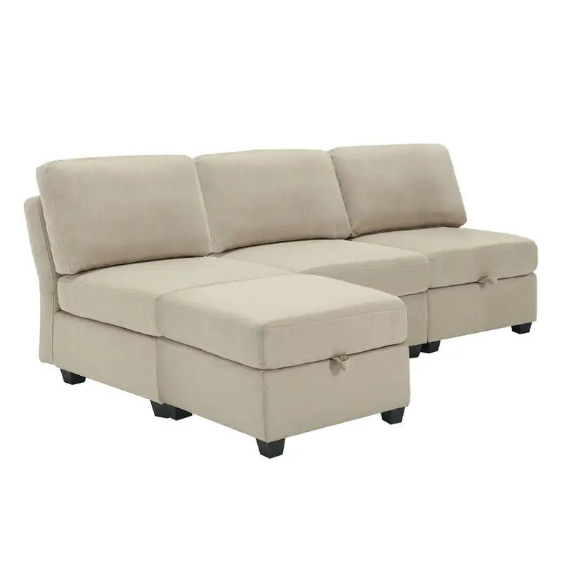 Beige Convertible L-Shaped Sectional Sofa with Chaise & Storage