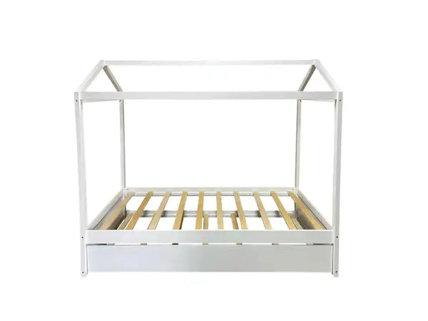 Twin House Bed with Trundle - Kids Bunk Bed with Storage