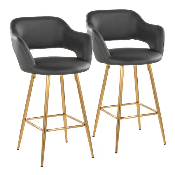 LumiSource Gold Metal & Grey Faux Leather Counter Stools (Set of 2) - 26"