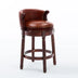 Brown Leather Bar Stools with Backs, 26'' Seat Height, Swivel, Wooden Frame - Kitchen Counter Seating (1pc) - Minihomy