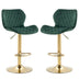 Green Velvet Bar Stools Set of 2 - Adjustable Swivel Counter Height with Gold Base - Minihomy