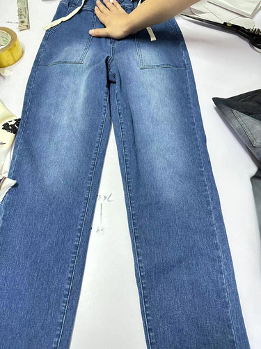 Oversized Straight Trousers Women's Drawstring Jeans Pants