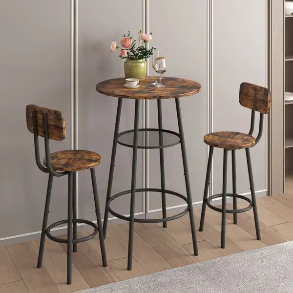 Bar Table Set with 2 Backrest Bar Stools & Partition - Minihomy