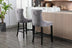 Contemporary Velvet Barstools Set of 2 with Button Tufted, Wooden Legs & Chrome Nailhead Trim (Gray) - Minihomy