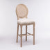 French Country Barstools Set of 2 - Rattan Back, Upholstered Beige Seat, Natural Wood - Minihomy