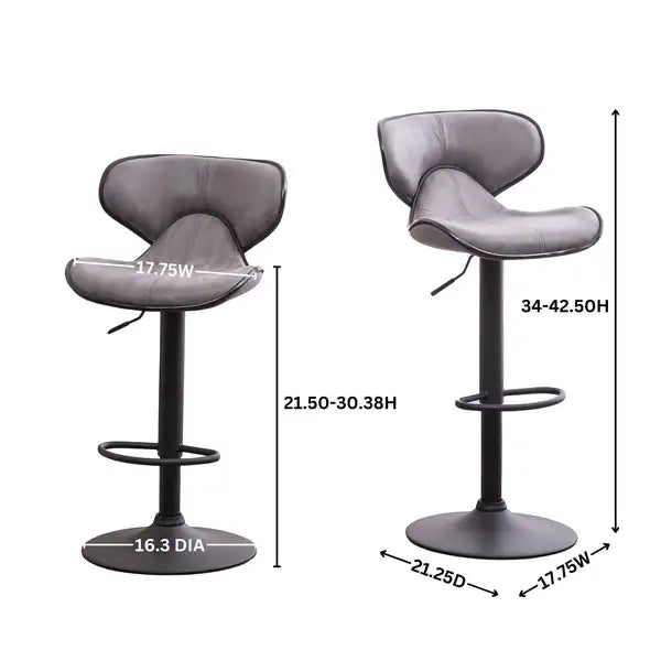 Masaccio Brown Swivel Barstools with Chrome Base - Set of 2 - Adjustable Airlift - Minihomy