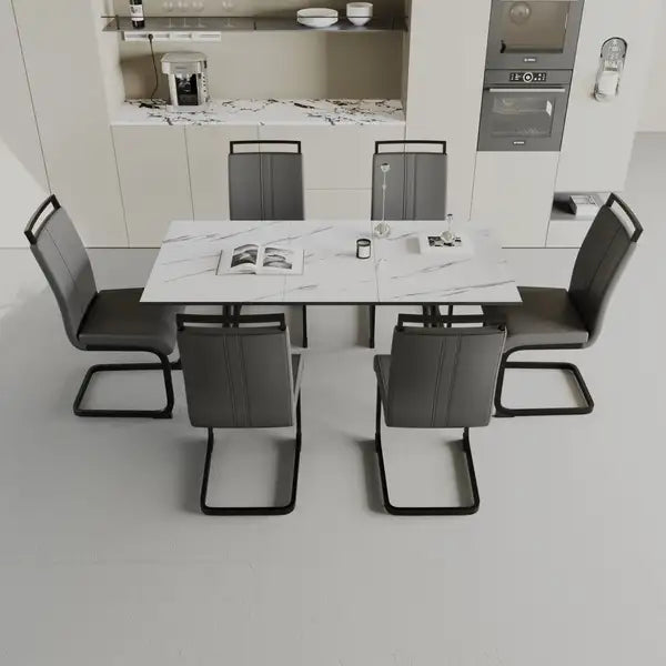 Expandable Dining Table Set with C-Shaped Cushioned Chairs for 2-6 People