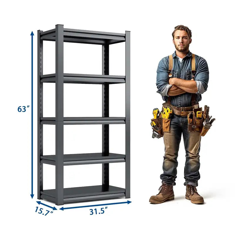 Heavy Duty 5-Tier Metal Shelving Unit - 63"H, 2000lbs Capacity, Adjustable Garage Storage Shelves