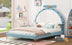 Blue Upholstered Platform Bed with Alarm Clock Headboard - Full Size - Minihomy