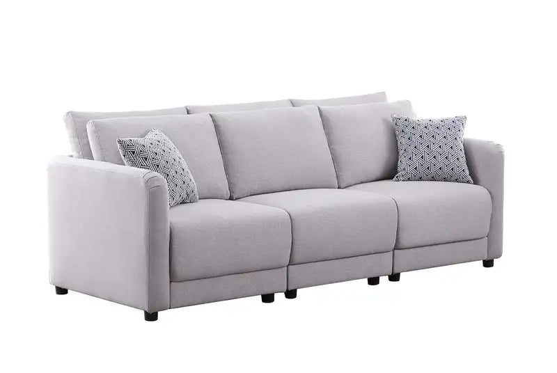 Penelope Linen Sofa, 85.5", Light Gray, w/ Pillows