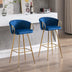 2-Pack 30" Velvet Bar Stools with Chrome Footrest & Gold Legs - Blue - Minihomy