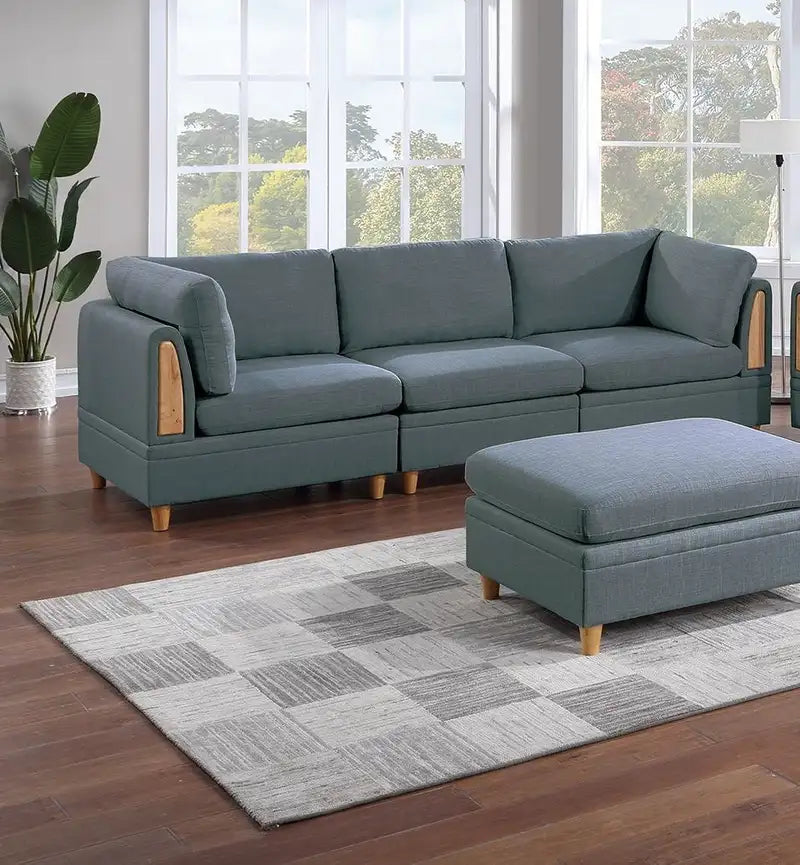 7-Piece Contemporary Sectional Sofa Set with Ottomans - Steel Dorris Fabric