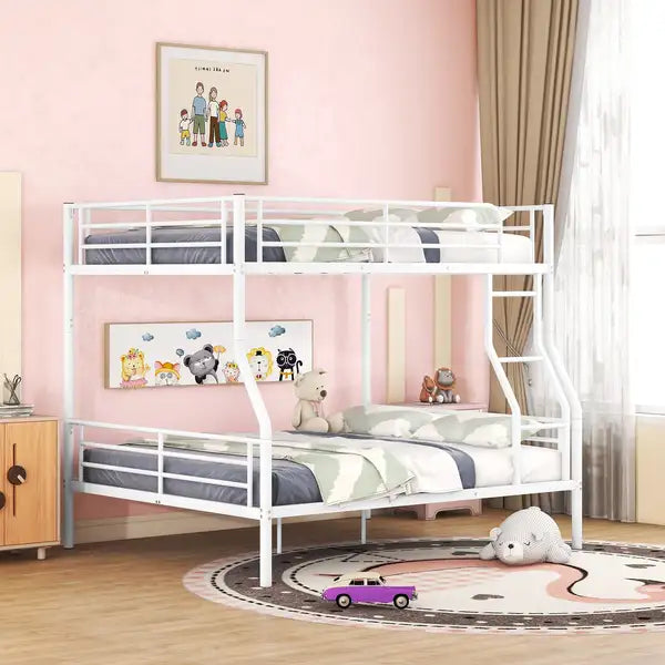 Full XL Over Queen Metal Bunk Bed Frame - White - Minihomy