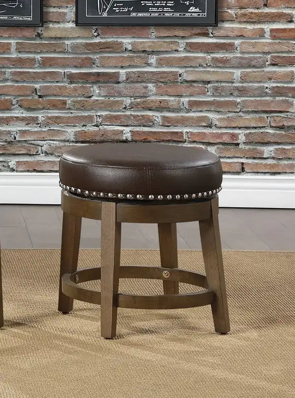 Brown Faux Leather Swivel Stools (Set of 2) - Nailhead Trim