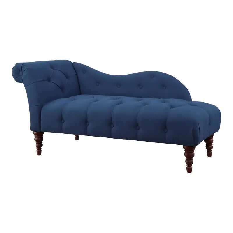 Blue Chaise Lounge - Modern Tufted Upholstery, Espresso Legs