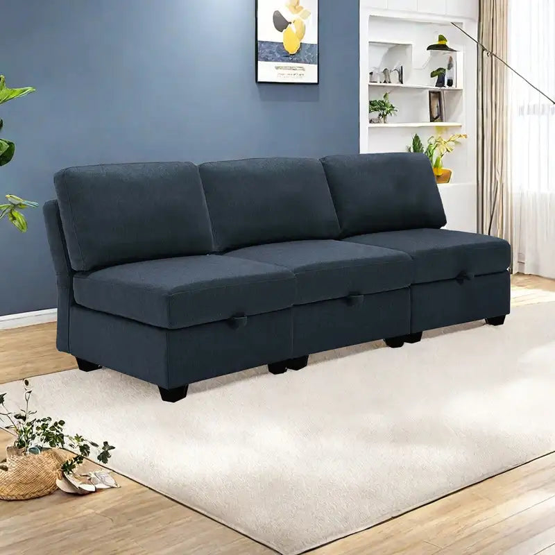 Oversized Modular Sectional Sofa with Storage - Blue