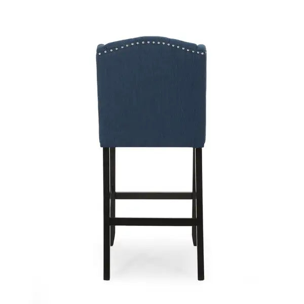 Navy Blue & Dark Brown Tufted Wingback Counter Stools (Set of 2) - 31 Inch Vienna Contemporary Fabric - Minihomy