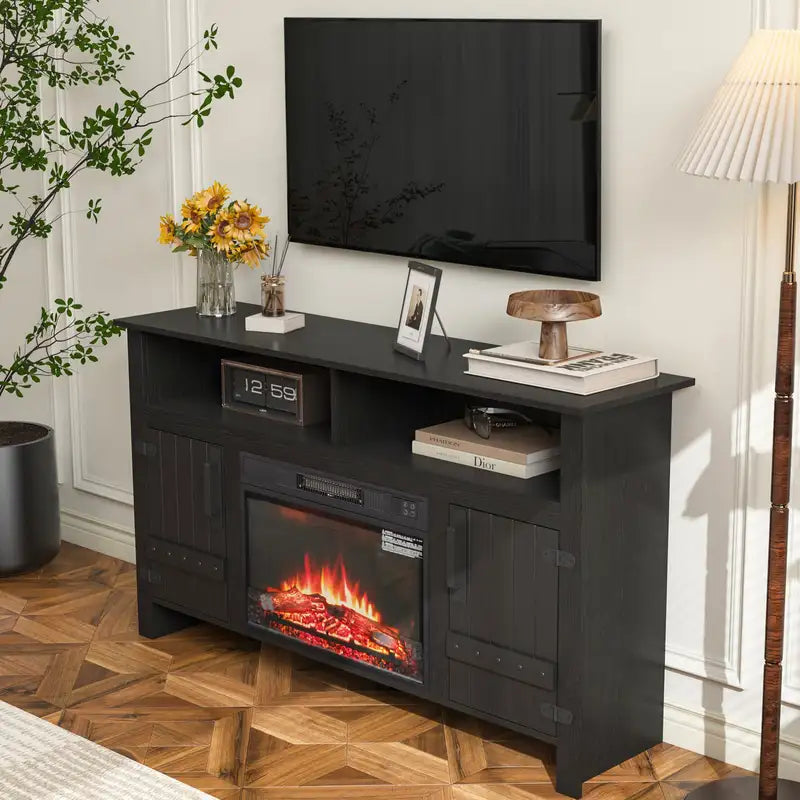 Electric Fireplace TV Stand with Remote & Storage - Black