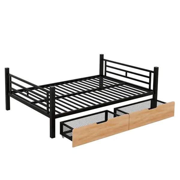 Full Size Metal Convertible Bunk Bed with 2 Drawers - Black - Minihomy