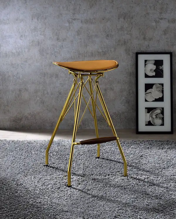 ACME 2-Pack Whiskey PU Leather Gold Bar Stools 96850