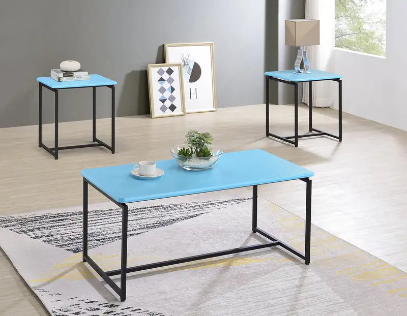 Blue Carbon Fiber Coffee & End Table Set - GT 3-Piece