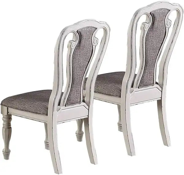 Antique White Tufted Dining Chairs (Set of 2) - Grey Upholstery, Unique Design - Minihomy