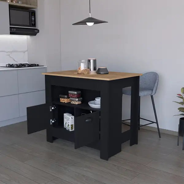 Black 2-Door Kitchen Island: Storage & Counter Space