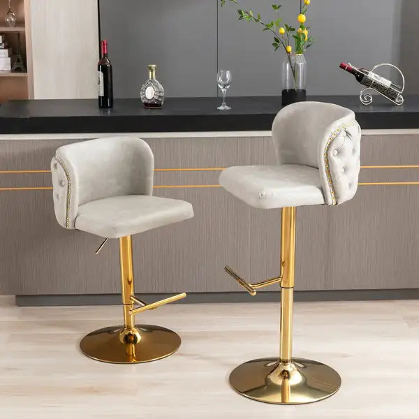 Beige Swivel Barstools, Adjustable Height, Tufted Back, Modern PU Upholstery, Set of 2 for Kitchen Island & Pub - Minihomy