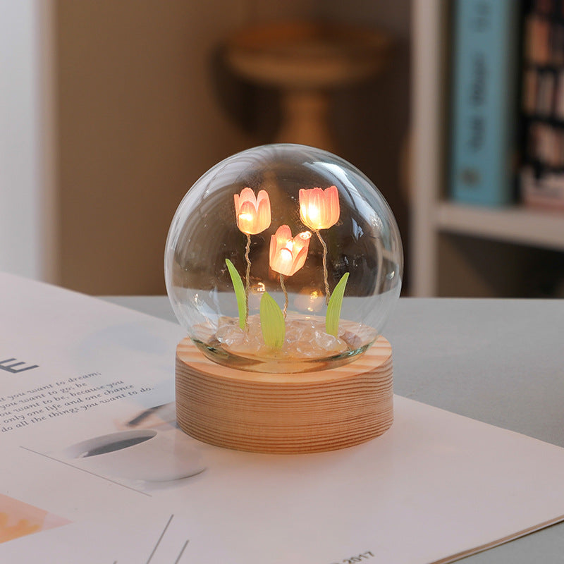 Artificial Tulip Flower Night Light - Handmade DIY LED Lamp for Bedroom Decor