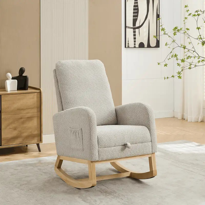 Nursery Rocking Chair with Footrest & Side Pocket - Light Gray