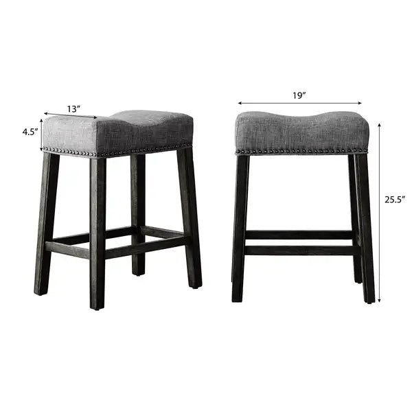 CoCo Upholstered Backless Saddle Seat Counter Stools 24" height Set of 2, Gray - Minihomy