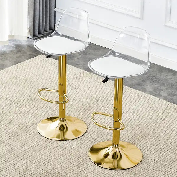 Modern Bar Stools Set of 2 - Adjustable Height, 360° Swivel, PU Seat & PET Backrest - Restaurant, Bar, Office - Minihomy