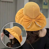 Large Brim Sun Hat with Bow - UV Protection, Summer Fisherman Hat for Women